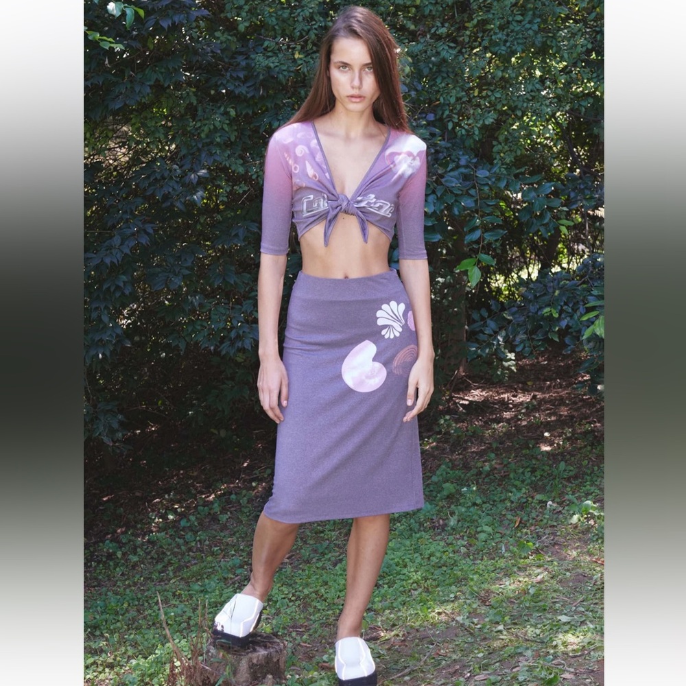 OPEN YY Purple Sea Shell Midi Skirt